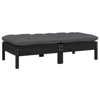 VidaXL 2-Seater Garden Sofa With Cushions Black Solid Pinewood • $253.95