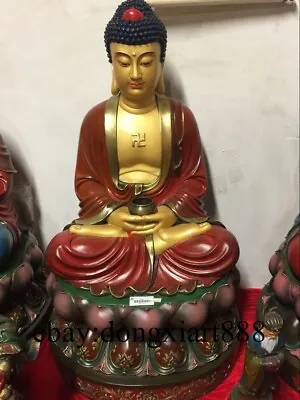 32  China Pure Bronze Painted Lotus Shakyamuni Tathagata Sakyamuni Buddha Statue • $1590