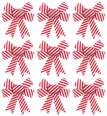 Candy Cane Stripe Red White Christmas Tree Bow Decorations (Set Of 9) • £7.99