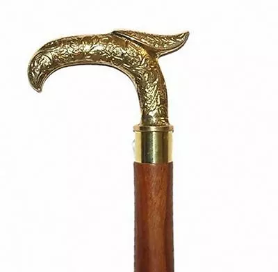 $33.33 • Buy Victorian Brass Handle Designer Canes Antique Wooden Walking Stick Vintage Cane