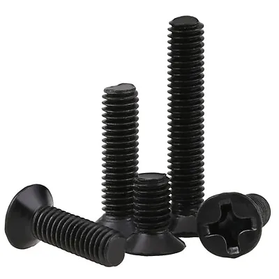 M2 M2.5 M3 Black Countersunk Phillips Machine Screw Carbon Steel Pozi Drive Bolt • £1.19