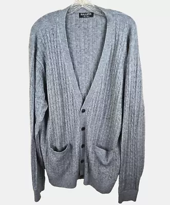 KALLSPIN Men's Size XL Tall Cashmere Blend Cardigan Sweater Gray Cable Knit • $37.93