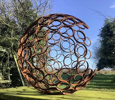 🇬🇧 Metal Rusty Garden Large Modern Art Decorative Sphere Ornament Steel Orb 🍃 • £435