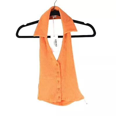 Reformation Womens Bryleigh Knit Top Halter Collar Ribbed Tangerine Orange XS • $93.14