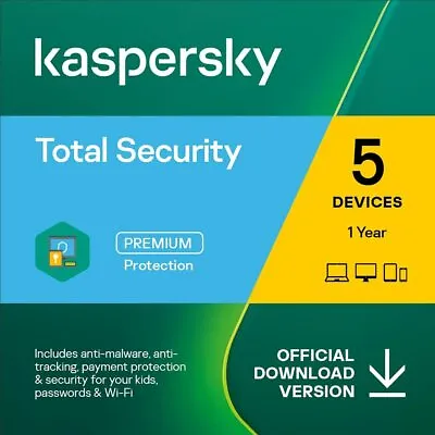 £28.45 • Buy Kaspersky Total Security 2022 5PC / 1Year / Full Version / Original Key / Email 