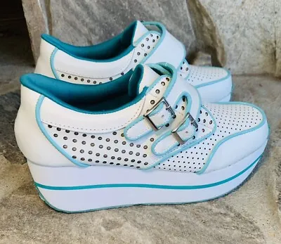 VTG Volatile Kicks Leather White Buckle Straps Shoes Platform Sneakers Women 7 • $27.99