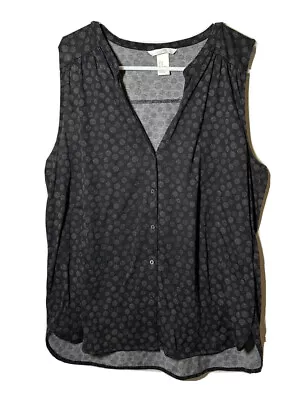 H&M Top Womens Size Medium M Sleeveless Full Button Front Gray V Neck Polka Dots • $2.50