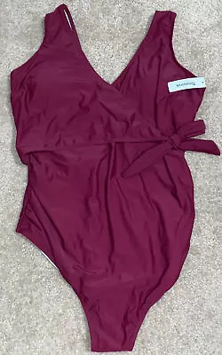 Tempotrek Maternity Swimsuit One Piece Elegant V Neck Burgundy Size X-Large NEW • $19.99