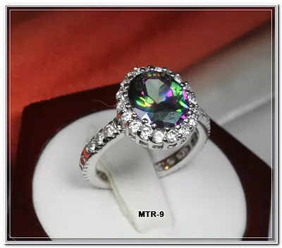 6.40 Carat Oval Cut Halo Cz Mystic Topaz With Cz Accents Fashion Ring~mtr9-max-h • $17.31