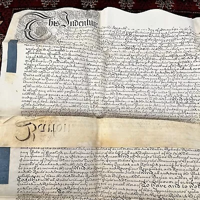 Rare 1748 Large Vellum Handwritten Indenture Manuscript Legal Document Old - B3 • £123.44