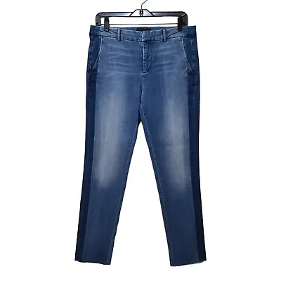 Vince Jeans Blue Tuxedo Stripe Raw Hem Mid Rise Sunset Blvd Mid Rise Slim Sz 29 • $39.99