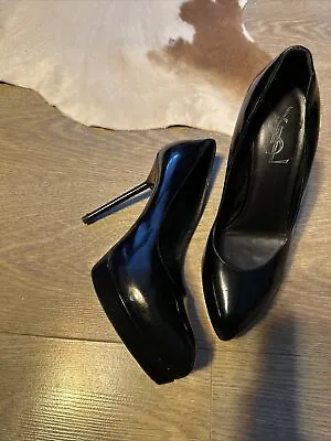 Yves Saint Laurent Tribute Platform Heels Black Leather Patient Genuine Size 39 • £106
