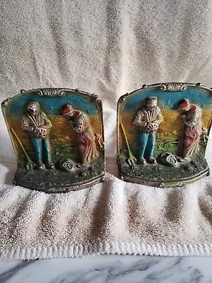 Vintage Cast Bookends Praying Over Harvest Hand Painted Circa 1930's • $39.95