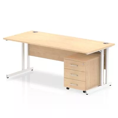 Impulse Cantilever Straight Office Desk W1800 X D800 X H730mm Maple Finish White • £460.75