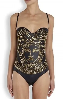 NWT VERSACE  Womens Black Medusa Head Gold Embellished Swimwear Beachwear 1 S • $1000