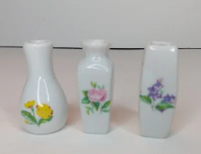 Vtg Miniature Trinket Vases Floral Ceramic Lot Of 3 Granny Core • $6.99