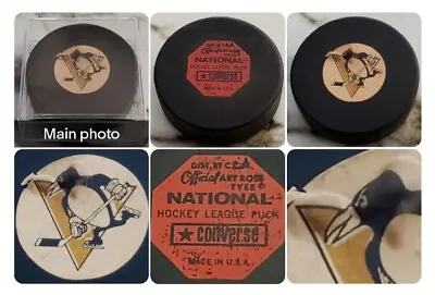 1973-77 PITTSBURGH PENGUINS NHL VINTAGE CONVERSE CCM GAME PUCK 🇺🇸 Torn Logo • $239.87