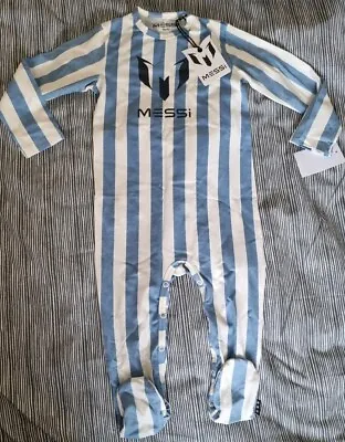 Bnwt Baby Boys Blue/white Striped Babygrow By Messi Age 18 Months • $8.69