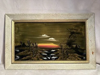 Southwest Desert Landscape Sunset Velvet Painting Framed 14-3/4X23-1/2” MCM VNTG • $109.99