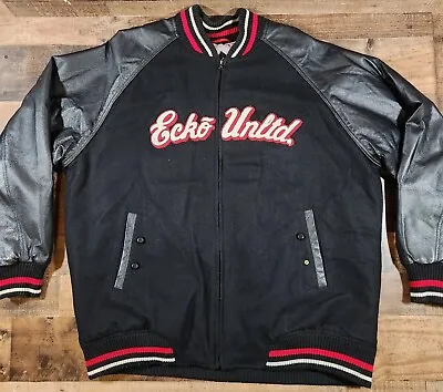 Ecko Utld Letterman Jacket 2XL Red Black Spell Out Y2K 00s Varsity Bomber Mens • $39.99