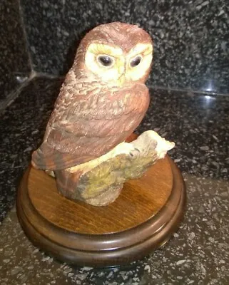 Vintage Country Artist Brown Owl Figure On Wooden Base Made In England • £19.99