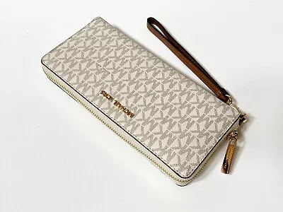 Michael Kors Jet Set Travel Large Continental Wallet Wristlet MK Vanilla • $74.80