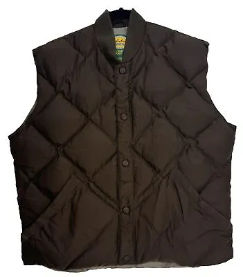 Cabelas Goose Down Wool Puffer Vest Men Quilted Sleeveless Button Thick Snap L • $38.88