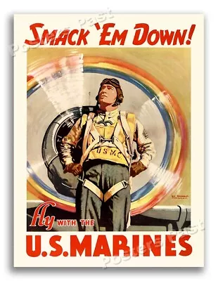 1942 Smack “Em Down! Vintage Style US Marines WW2 Poster - 18x24 • $13.95