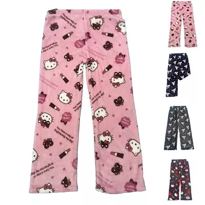 Hello Kitty Kuromi Flannel Pyjama Bottoms Womens Home Pants Warm Soft Trousers • $23.27