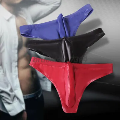 Men's Sexy Oil Shiny PU Leather Briefs Panties Boxer Shorts Underwear WT Sheath • $12.99