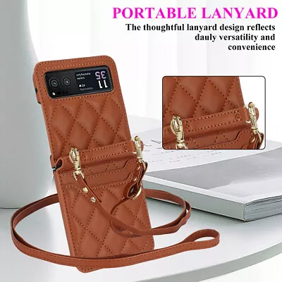 Luxury PU Leather Card Slot Fold W/Lanyard Phone Case Cover For Motorola Razr 40 • $22.30