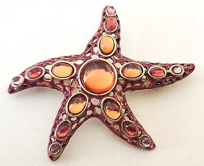 MONET Starfish Brooch Pin Poured Gripoix Glass Cabochons Mauve Enameling 2 1/2  • $34.95