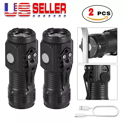 2 Pack Mini LED Flashlight Super Bright Tactical Flashlight W/ Tail Magnet Clip • $8.81