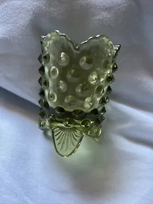 Vintage Fenton Colonial Green Glass Hobnail Footed Toothpick Holder • $4