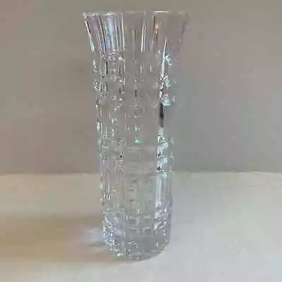 Vintage Lead Crystal Glass Flower Vase Geometric Cube Pattern Clear And Frosted • $20