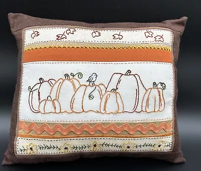 Vintage Hand Embroidery Tapestry  Mini Fall Pumpkin Throw Pillow 11.5  X 10  • $19.95