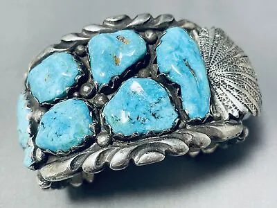 Alice Quam Heavy Men's Authentic Vintage Zuni Turquoise Sterling Silver Bracelet • $2923.19