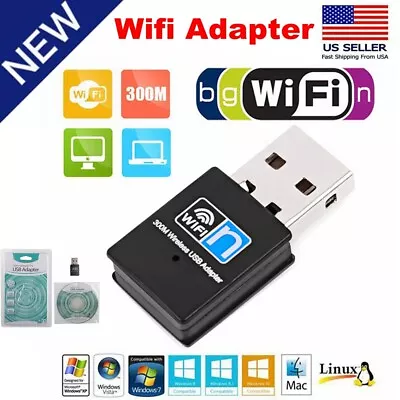 300Mbps Mini Wireless USB Network PC WiFi Adapter For Desktop Window Mac Linux • $7.27