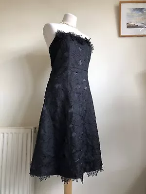 DERHY Black 100% Silk Sheer Overlay Flowers Dress. M UK 10 Vintage Gorgeous! • £18.99
