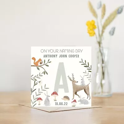 Naming Day Card | Woodland Personalised Card | Naming Day Cards For Boy Or Girl • £3.99
