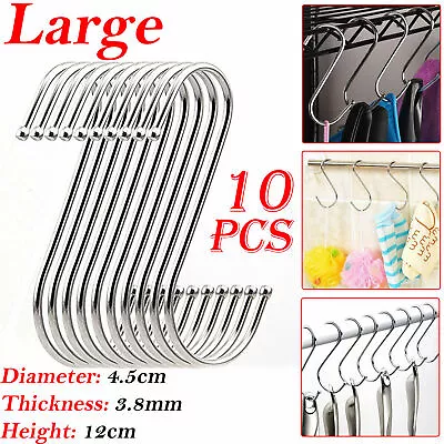 10x S Hooks Hanging Stainless Steel Kitchen Utensil Pan Meat Clothes Hanger Rack • £3.90