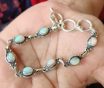 Opal Women Bracelet Solid 925 Sterling Silver Handmade Charm Bangle All Size P05 • $16.93
