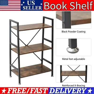 3 Tier Industrial Bookshelf Vintage Bookcase Display Rack And Storage Shelf • $48.44