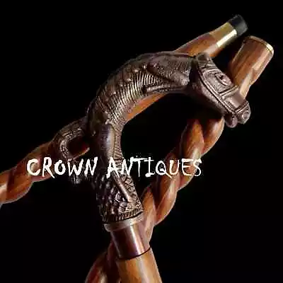 RareVintage Horse Handle Wooden Walking Stick Designer Horse Head Victorian Cane • $37.19