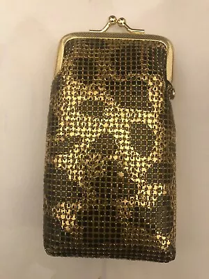 Retro Gold Brown Leopard Sequin Mesh Metal Kiss-Lock Cigarette Case Coin Purse  • $16.99