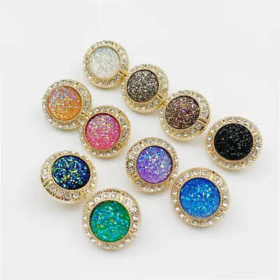 2X Bling Rhinestone Buttons Round Glitter With Shank Fairy Decor Sewing DIY 23mm • £6.34