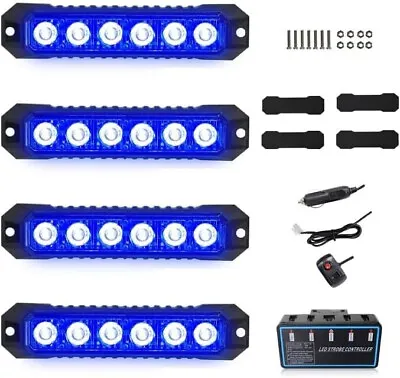 4PCS Blue Strobe 6-LED Car Warning Grille Lamp Head Flash Lights Kit • $76