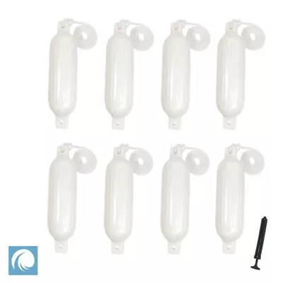 8 X Ribbed Boat Fender Poly Size G2 20 / 51cm White +Free Rope +PUMP +INFLATED • $114.29