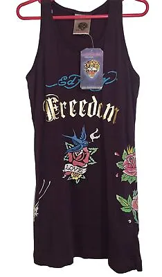 Girl’s Ed Hardy Top Size 8 Dark Brown Blues Pinks Sleeveless • £23.75