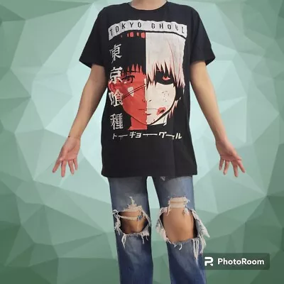 Grunge Y2K Tokyo Ghoul Kaneki Split Face Men Shirt Size Large Anime  • $18